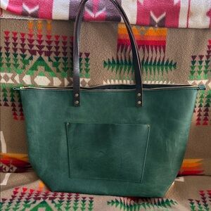 Portland Leather Goods Green Leather Tote Bag